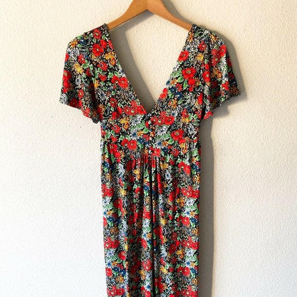 Asos vibrant multicolored floral vneck maxi short sleeve dress size 4 - Picture 7 of 11